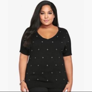 Torrid black short sleeve mesh grommet sweater